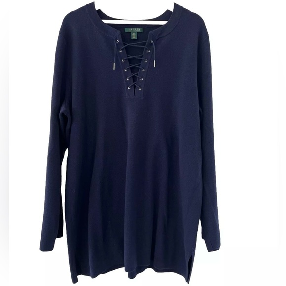 Lauren Ralph Lauren Navy Sweater 2X 100% Cotton - Picture 3 of 16